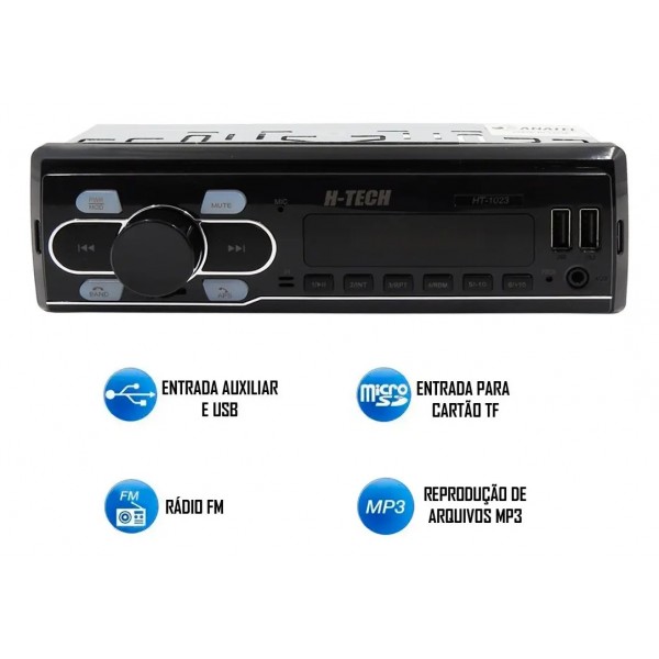Som Rádio Automotivo Bluetooth Usb Card Sd Aux Fm Mp3 H-tech