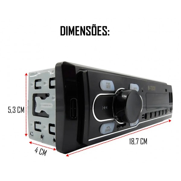 Som Rádio Automotivo Bluetooth Usb Card Sd Aux Fm Mp3 H-tech