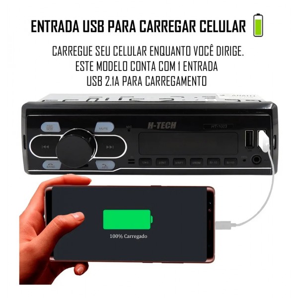 Som Rádio Automotivo Bluetooth Usb Card Sd Aux Fm Mp3 H-tech