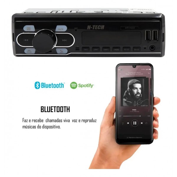 Som Rádio Automotivo Bluetooth Usb Card Sd Aux Fm Mp3 H-tech