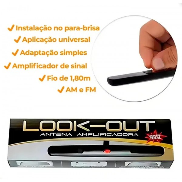 Antena Interna Amplificada Universal Amfm Look Out Preto